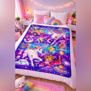 Lisa Frank Inspired Rainbow Unicorn Throw 52x60 Y2K Kidcore Blanket NEW
